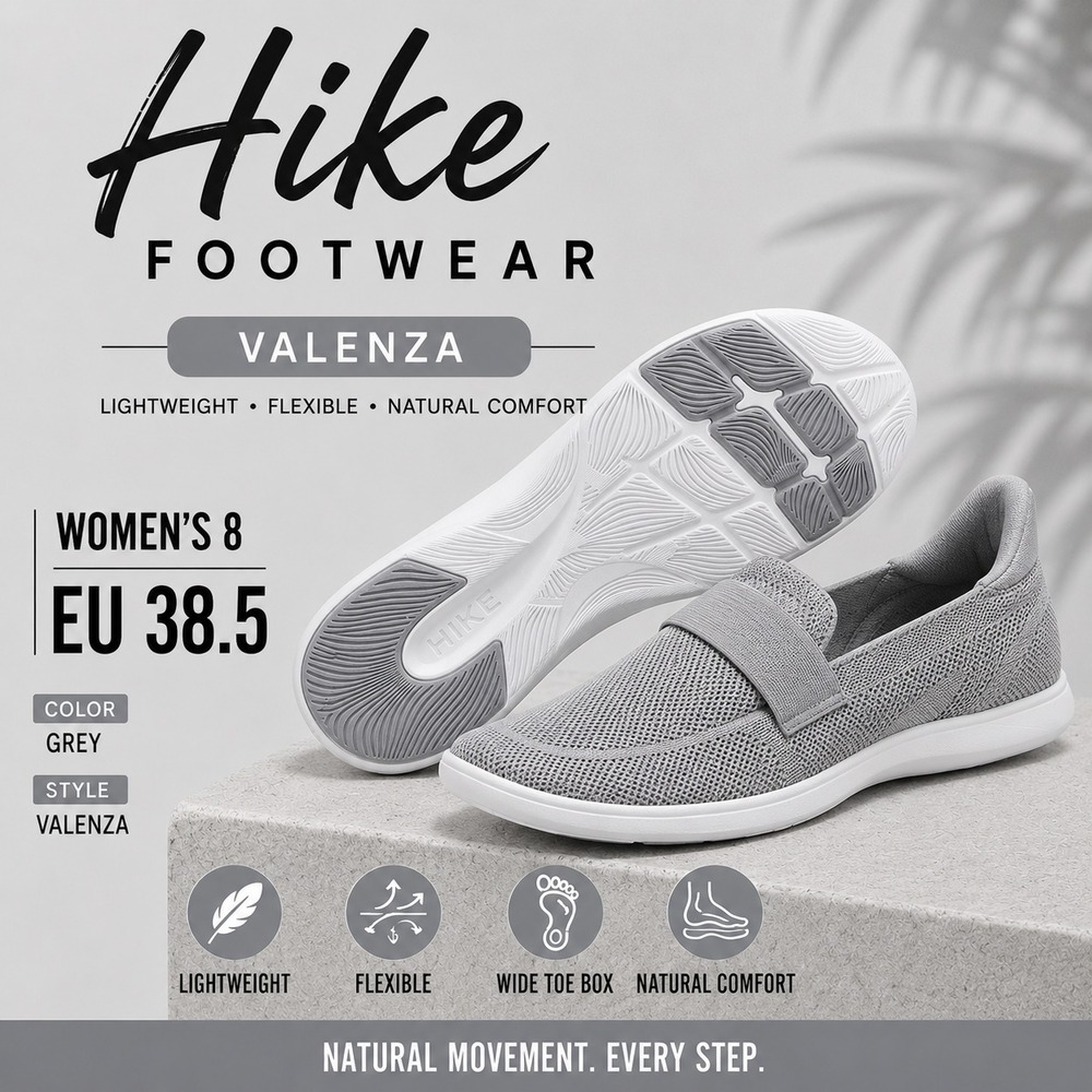 NWT Hike Footwear Valenza Barefoot Slip On Loafer Grey Knit EU 38.5 Women SZ 8